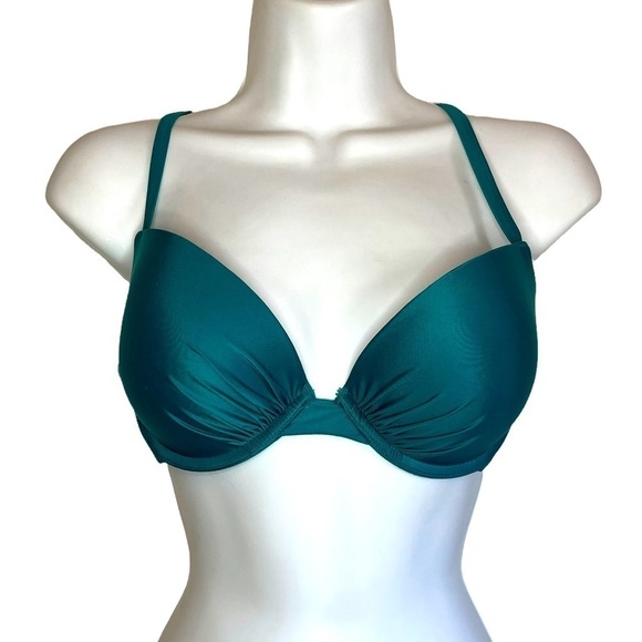 Aerie Perkier Pushup Green Criss Cross Straps Padded Bikini Top - Picture 1 of 9